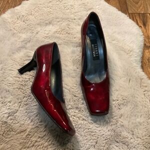 Stuart Weitzman 8 Square Toe Heels Red Patent Shoes‎